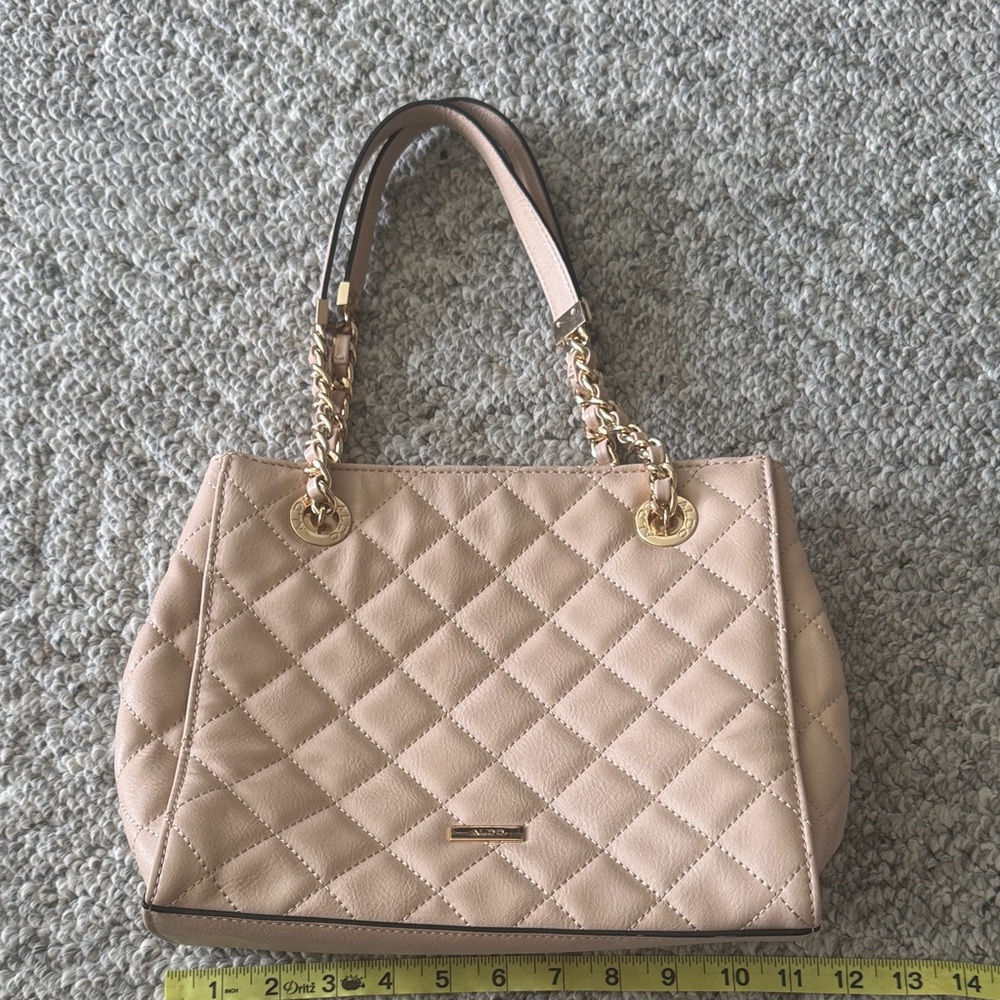 Aldo Quilted Tan Shoulder Bag with Gold Accents